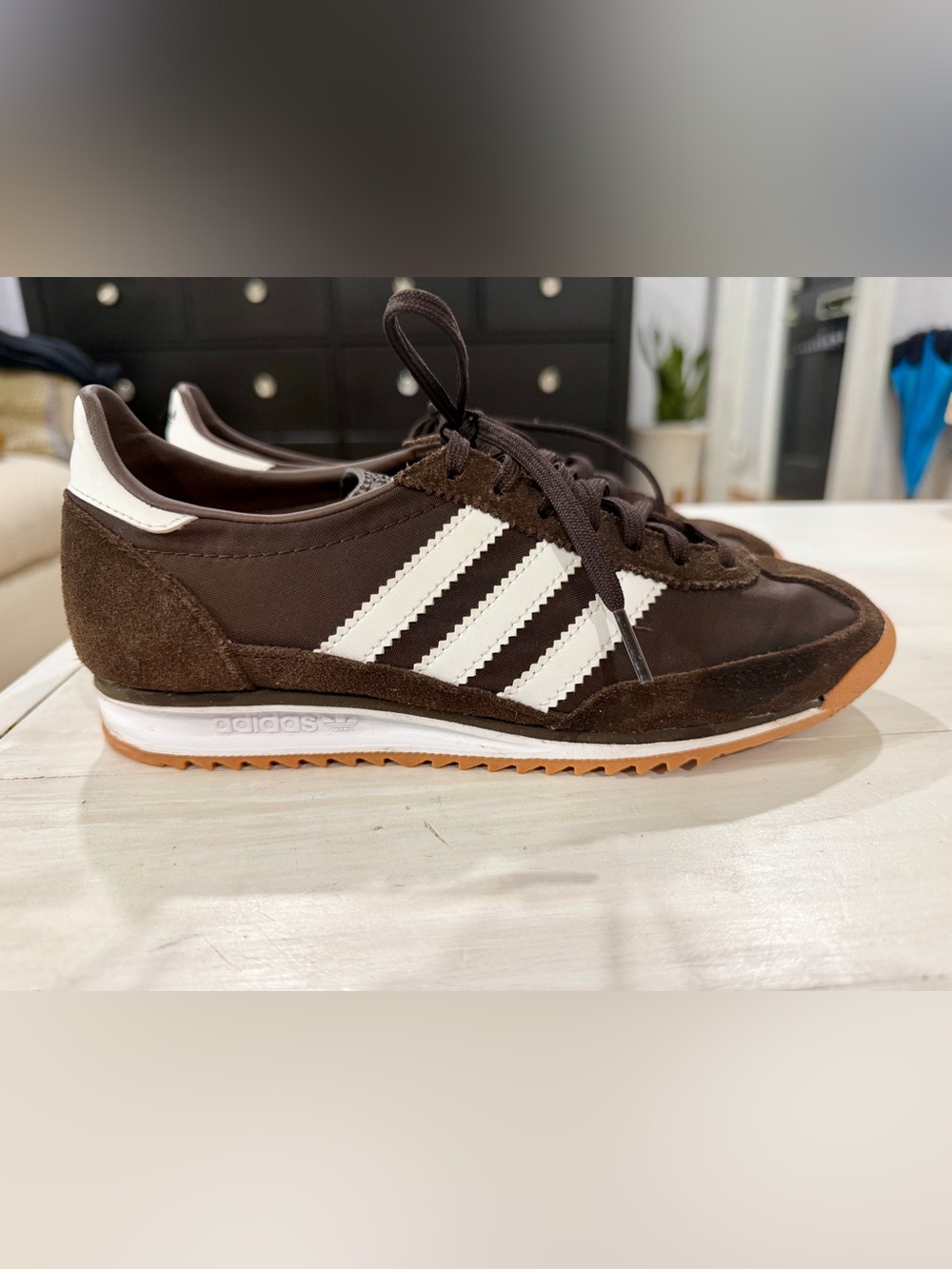 Adidas Women’s Brown Retro Runner with White Stripes